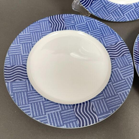 Crate & Barrel Rafia Blue White Wavy Salad Plates Lead Cadmium Free Lot of 3 - Picture 5 of 14
